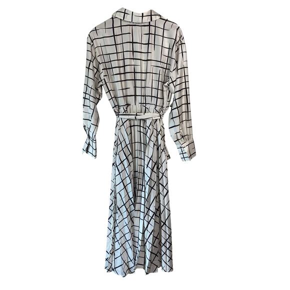 Eloquii 14 Windowpane Pleated Dress Belted Long Maxi White Black Check Career - Picture 8 of 9